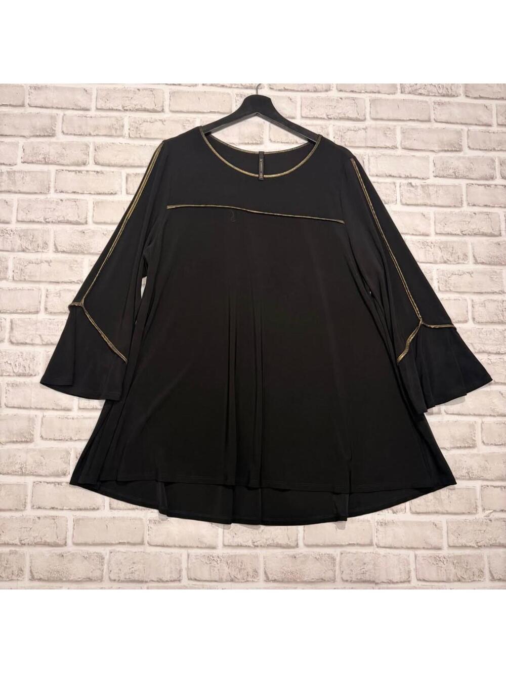 IC by Connie K Black Jersey Tunic with Gold Trim Women's XL‎